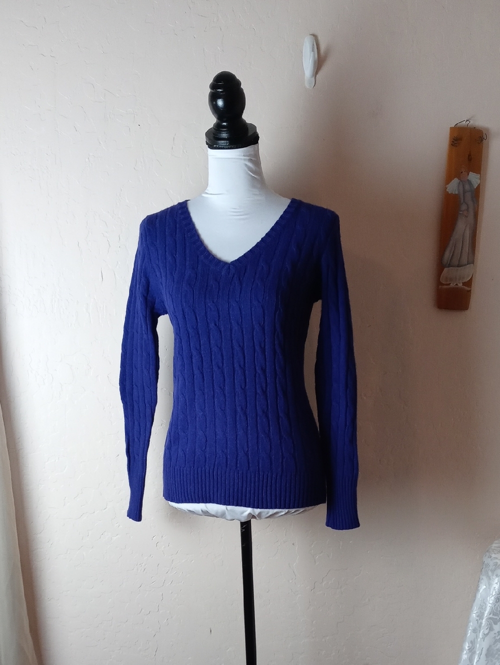 JCP Classic V-Neck Cable Knit Sweater - Royal Blue